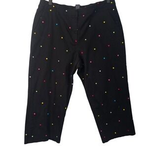 Briggs New York Womens 16 Black Multi Color Polka Dot Embroidered Cropped Pants
